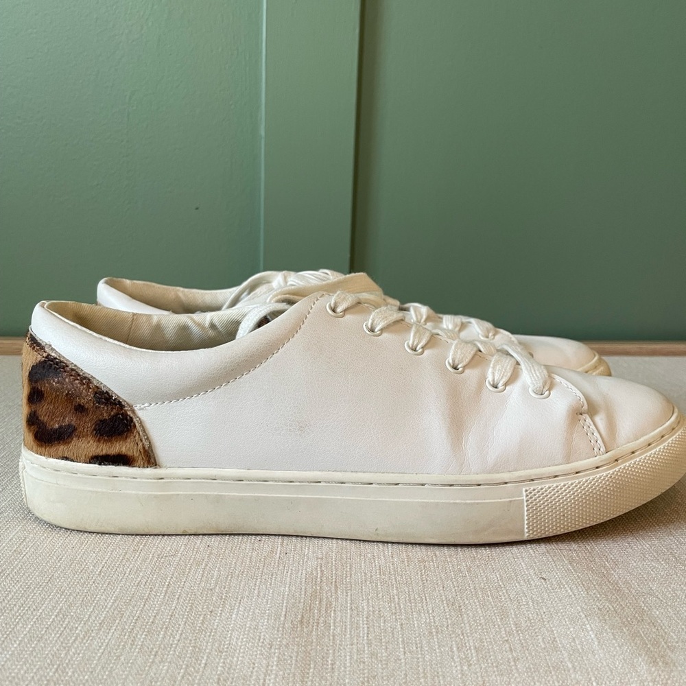 J.Crew women’s White Sneakers with Leopard Print Accent